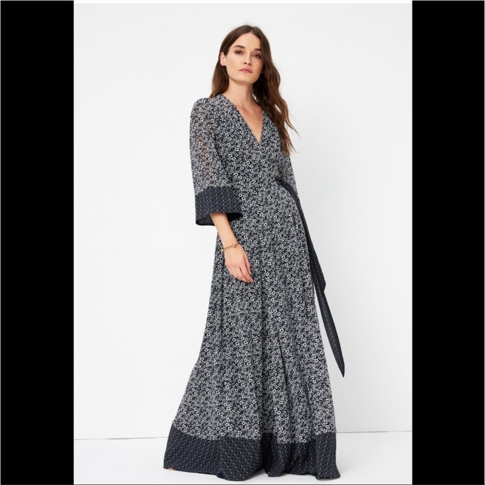 Tularosa Jolene Navy White Floral Maxi Wrap Dress S NWT
